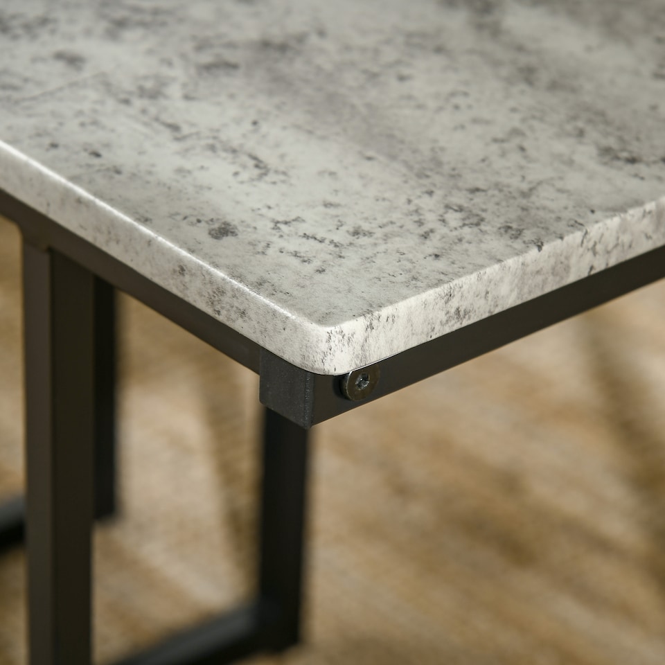 image 1 of HOMCOM Dining Table and Chairs Set for 4 People, Concrete Effect Kitchen Table and Bench Set with Steel Frame, 4 Piece Dining Room Sets, Grey