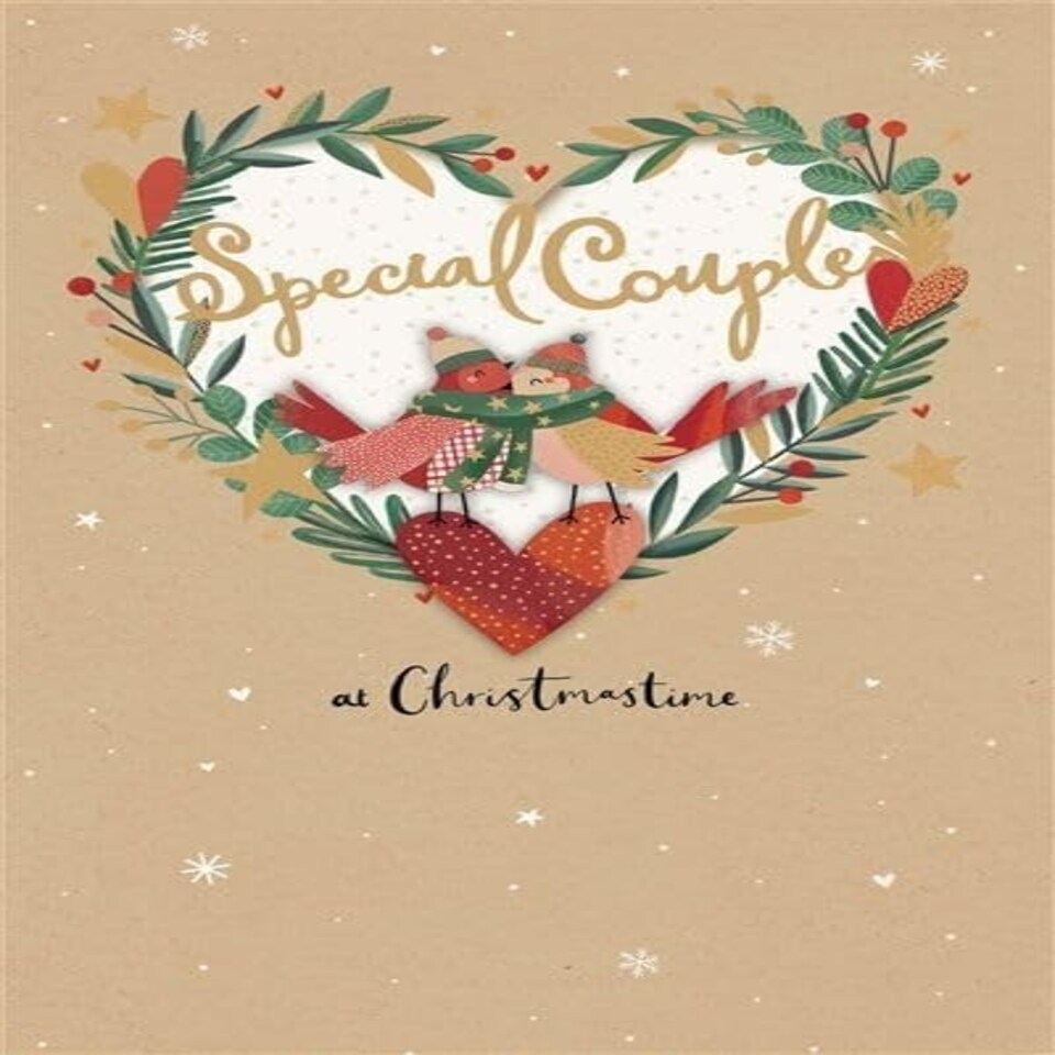 image 1 of Robins in Love Heart Wreath with Embellishments Special Couple Christmas Card