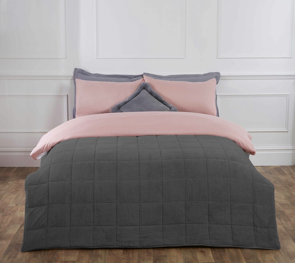 image 1 of OHS Teddy Fleece Weighted Blanket 6kg, 125x180cm - Charcoal