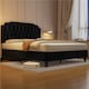 image 1 of Yaheetech 135 cm W x 190 cm L Upholstered Bed Frame with Button-Tufted Headboard Black