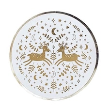 Gold Foil Christmas Reindeer Round Paper Plates 23cm - Pack of 8