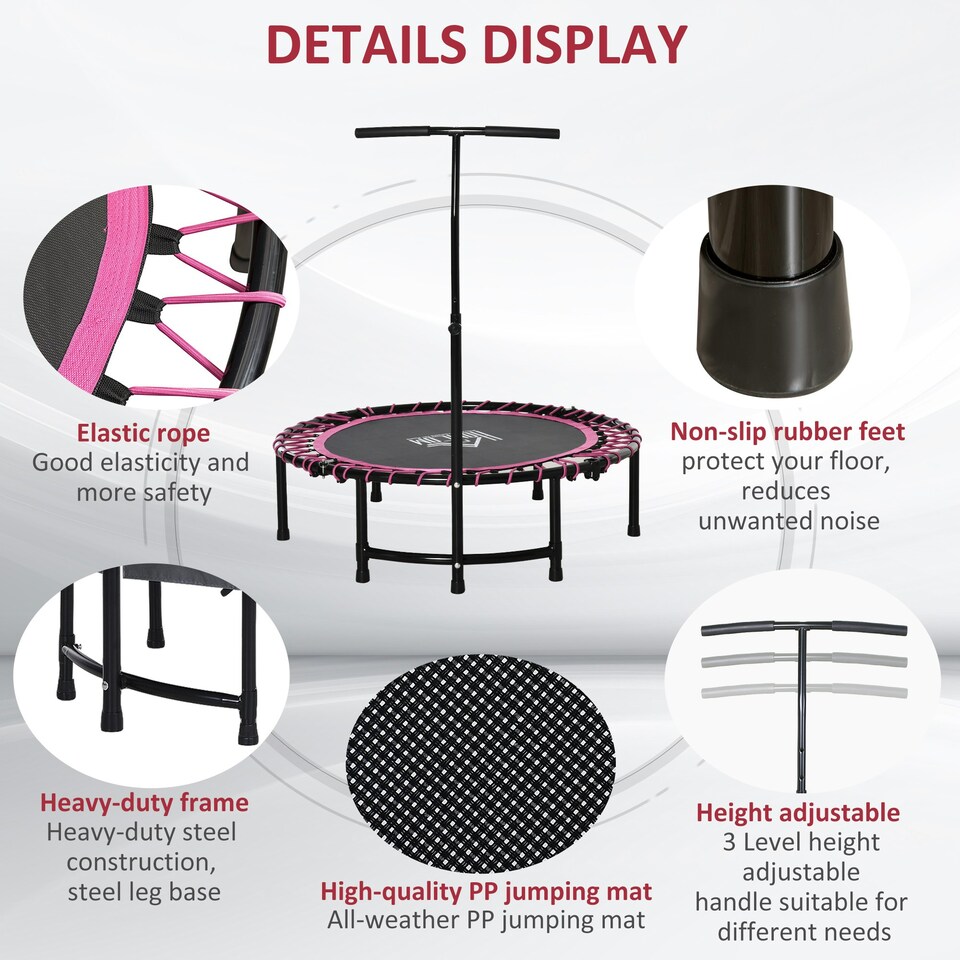 image 1 of HOMCOM Trampoline Outdoor Bouncer Jumper Adjustable Handle, Pink