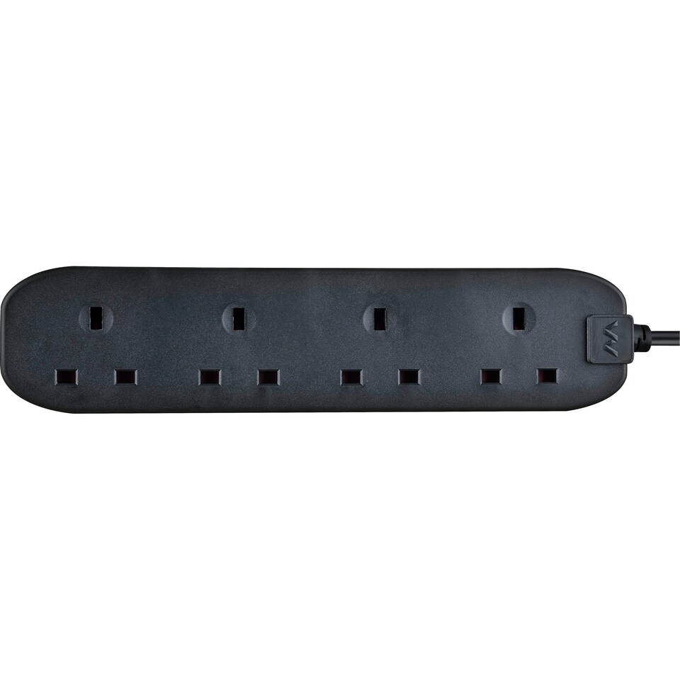 image 1 of Masterplug 4 Socket Extension Lead with 2m Cable, Wall-Fixing, Black