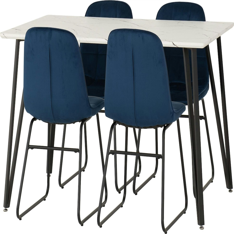 image 1 of Marlow Dining Set with Lukas Chairs White | White Marble/Sapphire Blue