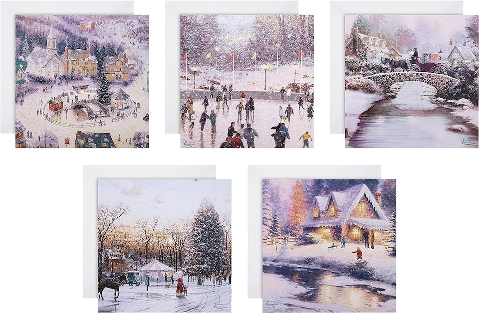 image 1 of Pack of 30 in 5 Thomas Kinkade Designs Charity Christmas Cards