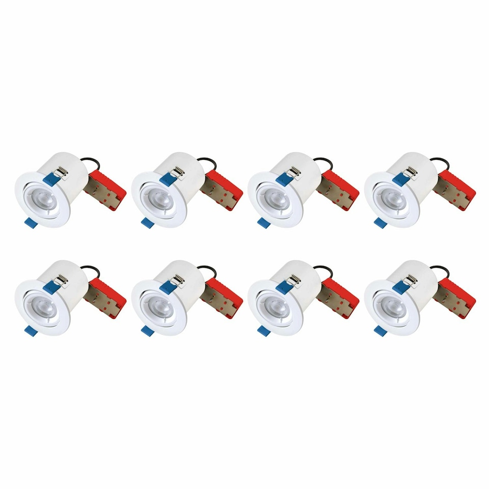 image 1 of First Choice Lighting Set of 8 Fire Rated Downlights White Tilt Fire Rated Recessed Downlights White