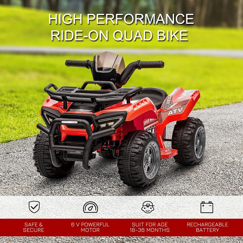 image 1 of HOMCOM 6V Kids Electric Ride on Car Toddler Quad Bike ATV for 18-36 month Red