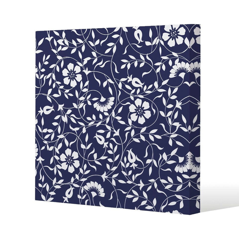 image 1 of White Flowers on Navy (Canvas Print) 101 x 101 x 4cm