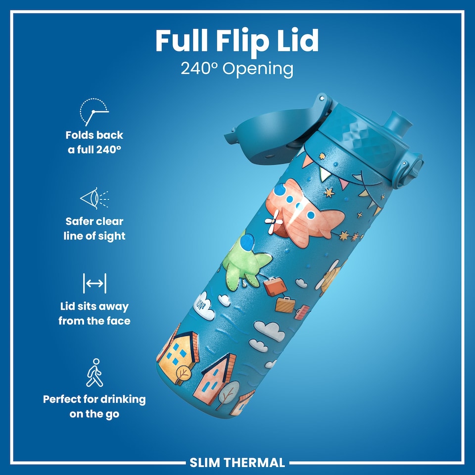 image 1 of Leak Proof Slim Water Bottle, Vacuum Insulated, 500ml (17oz) | Blue | Airplanes | One Size