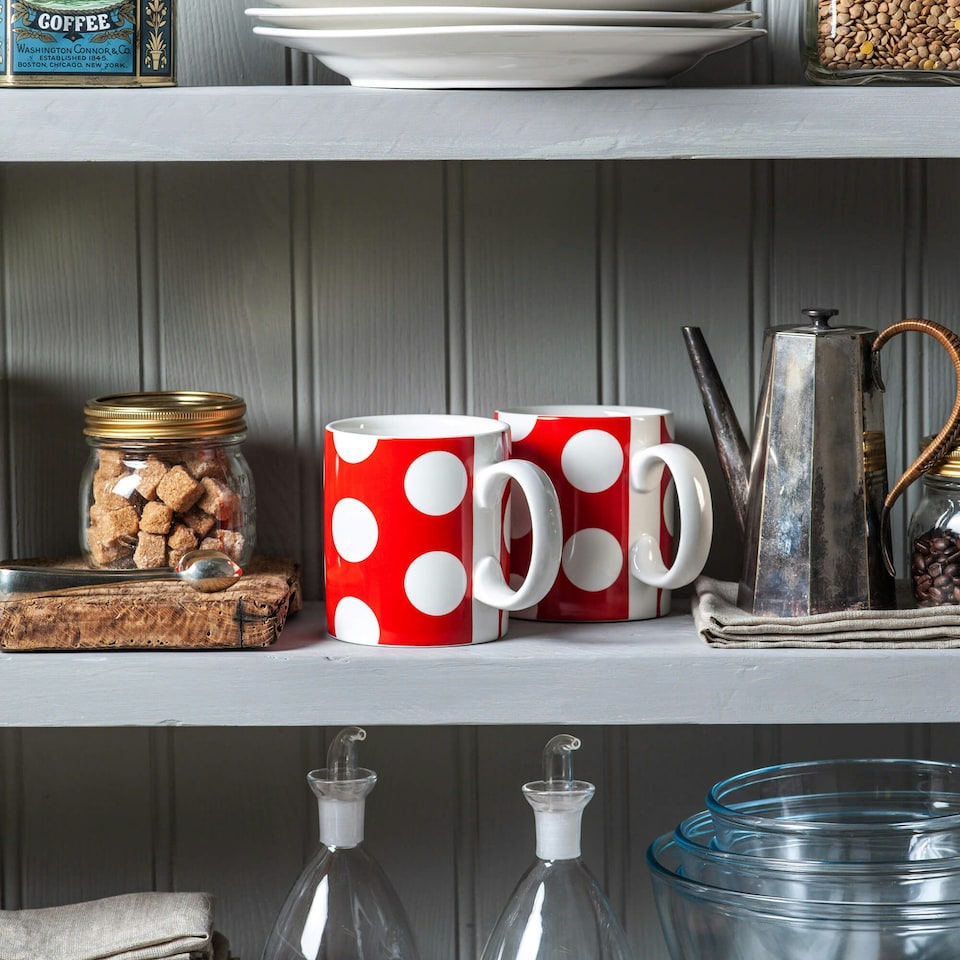 image 1 of Wm Bartleet & Sons Porcelain Spotty Large Mug, 1 Pint, Set of 2 | Red | 2