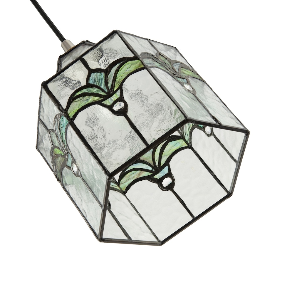 image 1 of Classic Lantern Tiffany Pendant Shade with Clear Water Glass and Emerald Green | Green