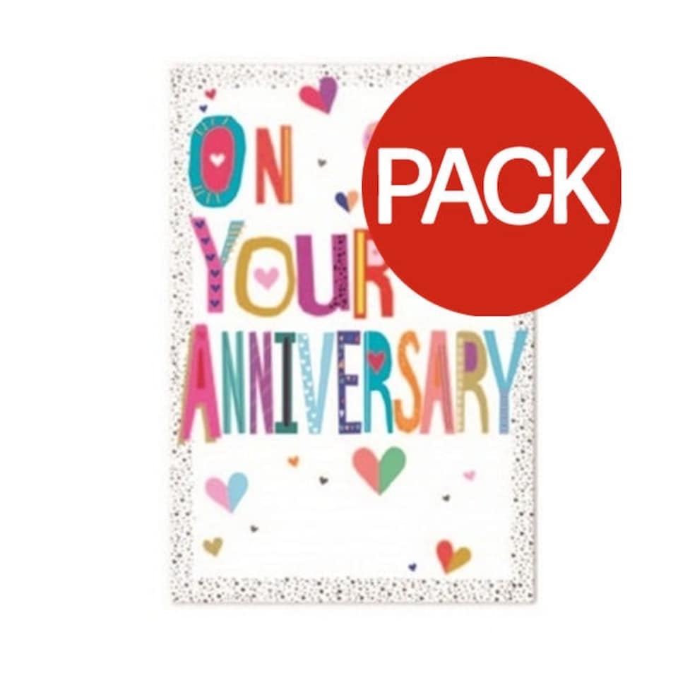 Simon Elvin On Your Anniversary Greetings Card (Pack of 6) - White/Multicoloured - One Size