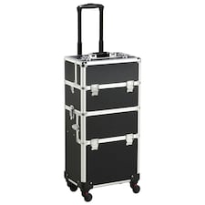 Yaheetech 3-in-1 Professional Makeup Train Case Aluminum Balck Black