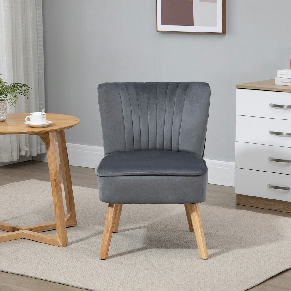 image 1 of HOMCOM Velvet Accent Chair Occasional Tub Chair for Living Room, Grey