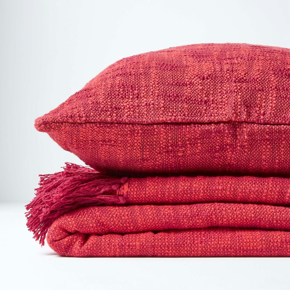 image 1 of Homescapes Nirvana Slub Cotton Orange Throw - 255 x 360 cm | Orange