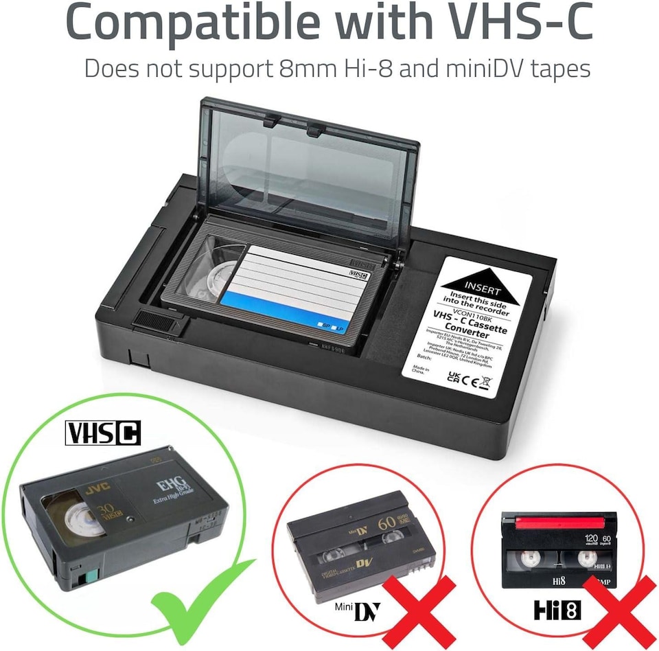 image 1 of Nedis Motorised VHS-C Compact Video Cassette Tape Adaptor Converter Battery Operated Camcorder
