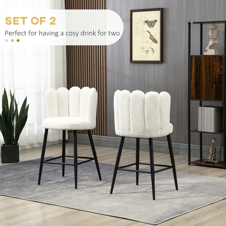 image 1 of HOMCOM Bar Stools Set of 2, Breakfast Barstools with Backs, Cream