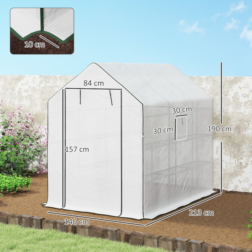 image 1 of Outsunny Walk-in Outdoor Green House with Door and Mesh Windows, White