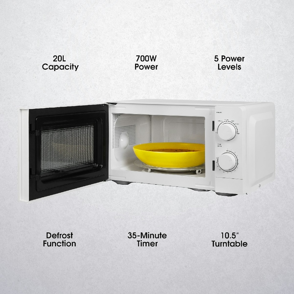 image 1 of Abode AMM2005 White Microwave 700W 20L Manual with 5 Power Levels & Defrost