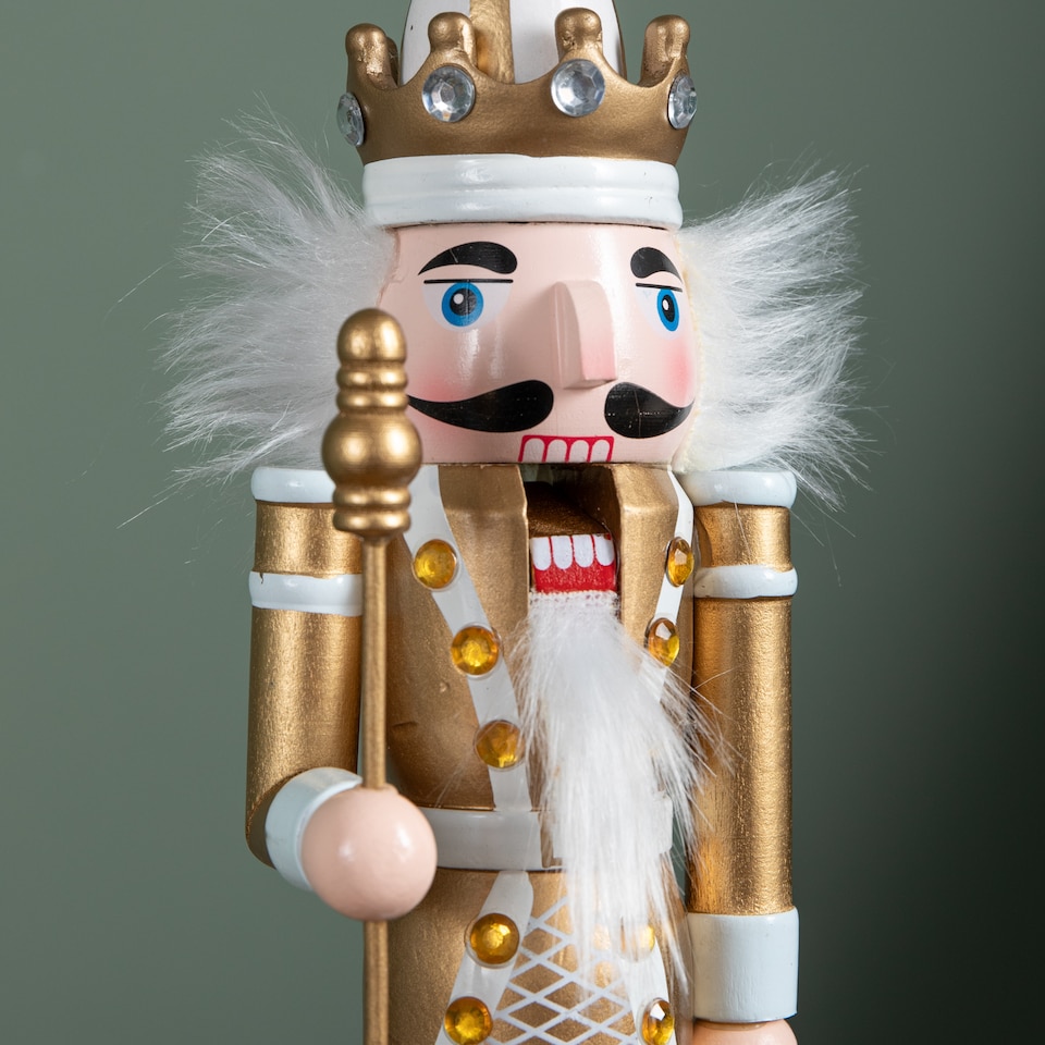 image 1 of 30cm Wooden Christmas Nutcracker Soldier Decoration with Gold Body and Shoes