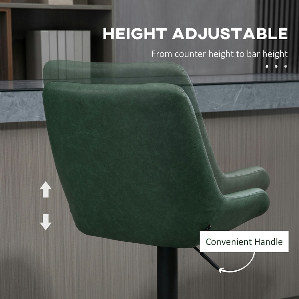 image 1 of HOMCOM Bar Stools Set of 2, Adjustable Bar Chairs 360 Degree Swivel, Green