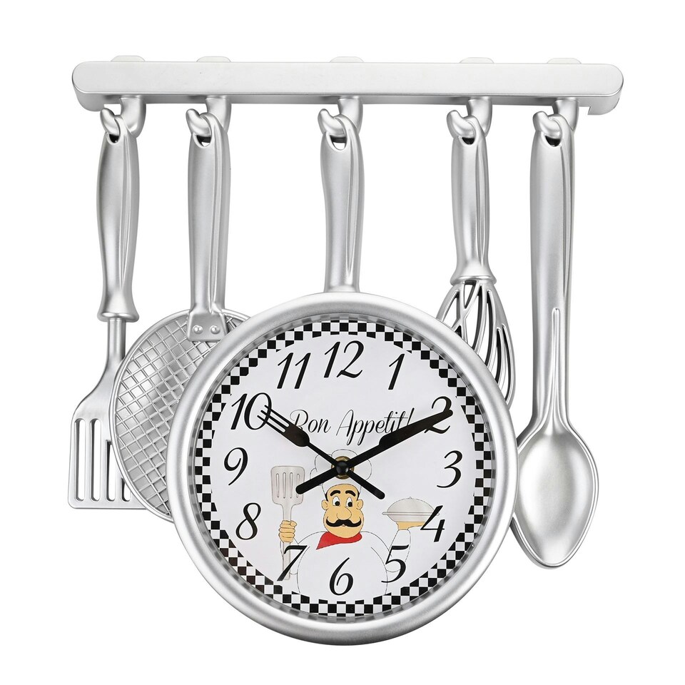 Hometime Kitchen Utensil Style Wall Clock 35cm Silver