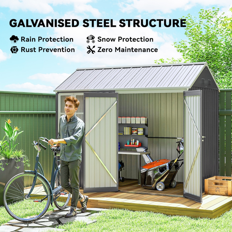 image 1 of Outsunny 8x6ft Metal Garden Shed Outdoor Storage Shed w/ Doors Window, Grey | Grey