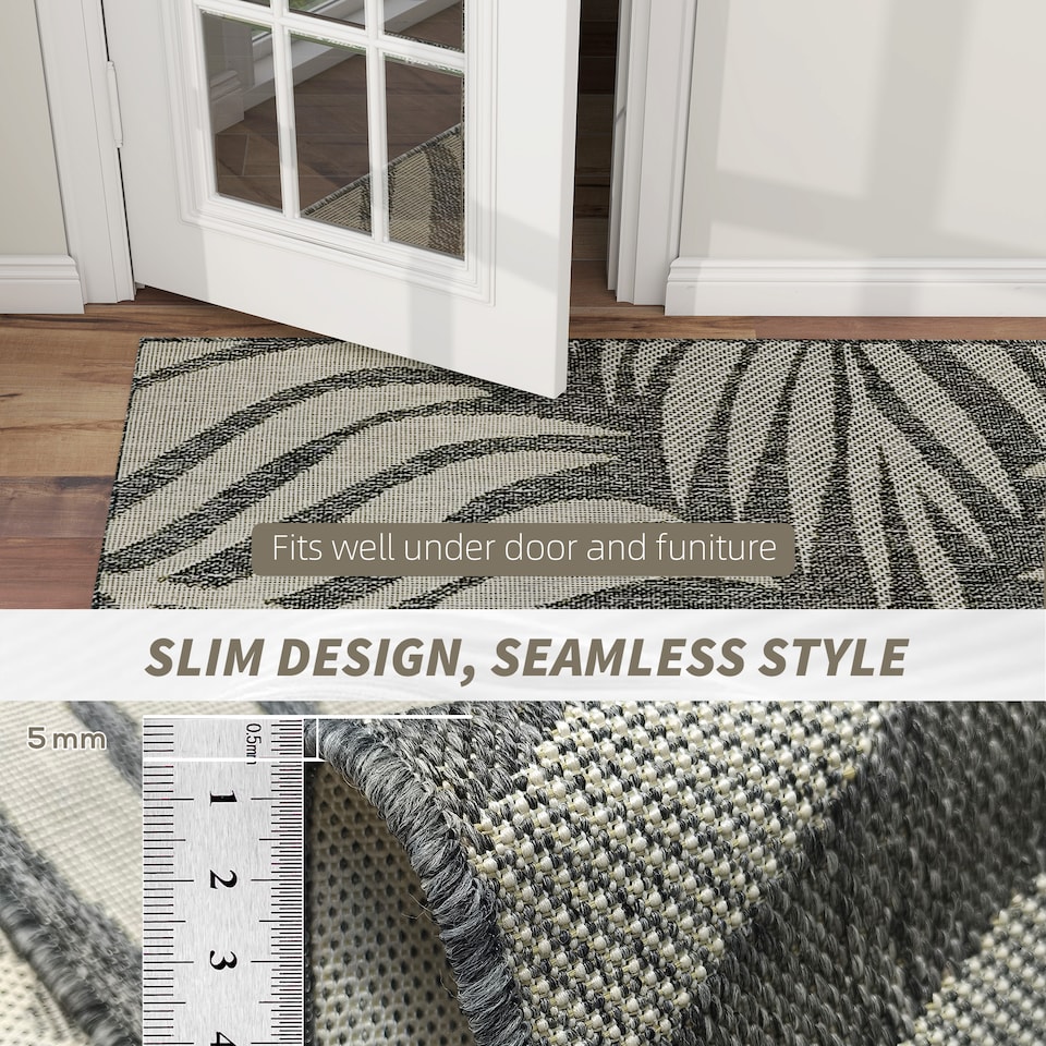 image 1 of HOMCOM UV Resistant Area Rug, Easy-Clean Machine Washable Indoor & Outdoor Rug for Kitchen, Bathroom or Living Room, Patio, Garden, 170 120 cm, Grey | Grey | White | 1