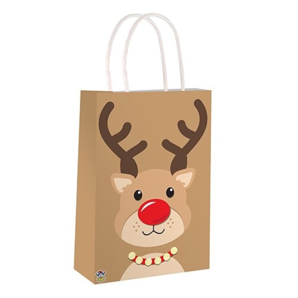 Rudolph Reindeer Christmas Paper Party Bag with Handles 22cm