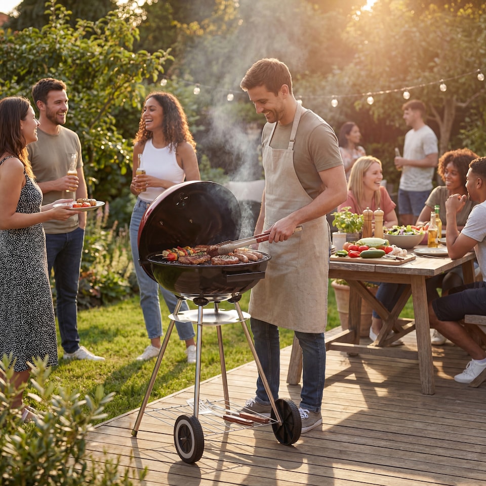 image 1 of Garden Vida Memphis Freestanding Lightweight Portable Kettle BBQ Grill - Black & Red