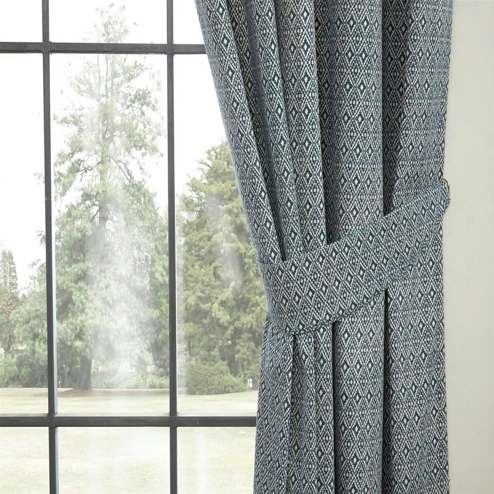 image 1 of Aztec Pencil Pleat Curtain Pair - Blue - 168cm x 137cm