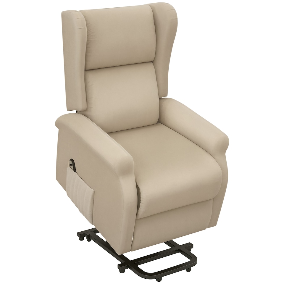 image 1 of HOMCOM Power Lift Chair for the Elderly Fabric Recliner Armchair w/ Remote Beige | White | Beige