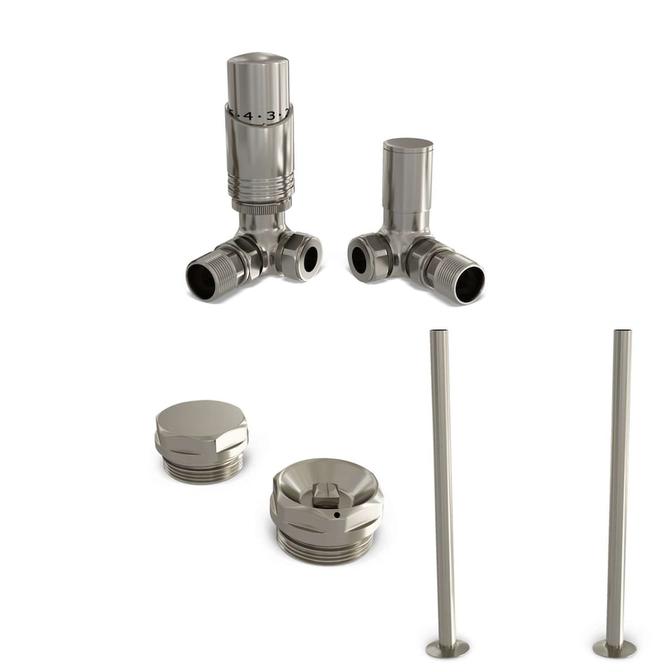 image 1 of Talus Bold - Silver Nickel Thermostatic Radiator Valve & Installation Kit Corner 15mm