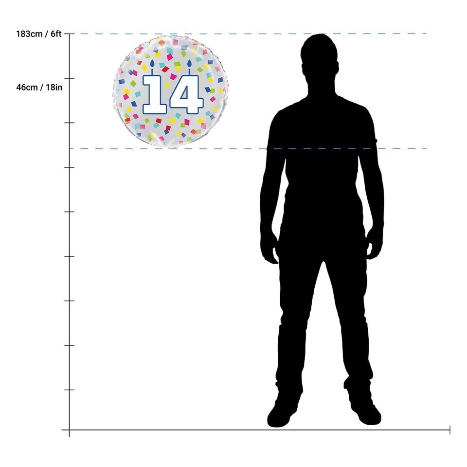 image 1 of Rainbow Confetti Birthday Age 14 Round Foil Helium Balloon 46cm / 18 in
