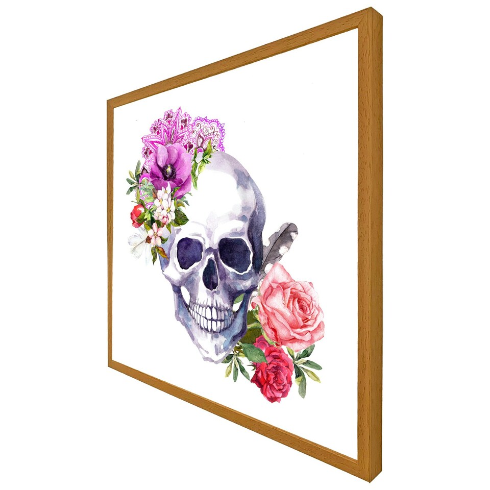 image 1 of Human skull with flowers (Picutre Frame) Black | XL