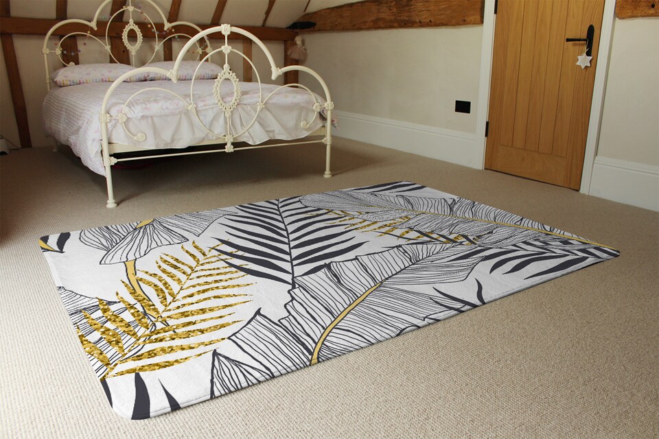 image 1 of Gold & Black Leaves Rug | Multi
