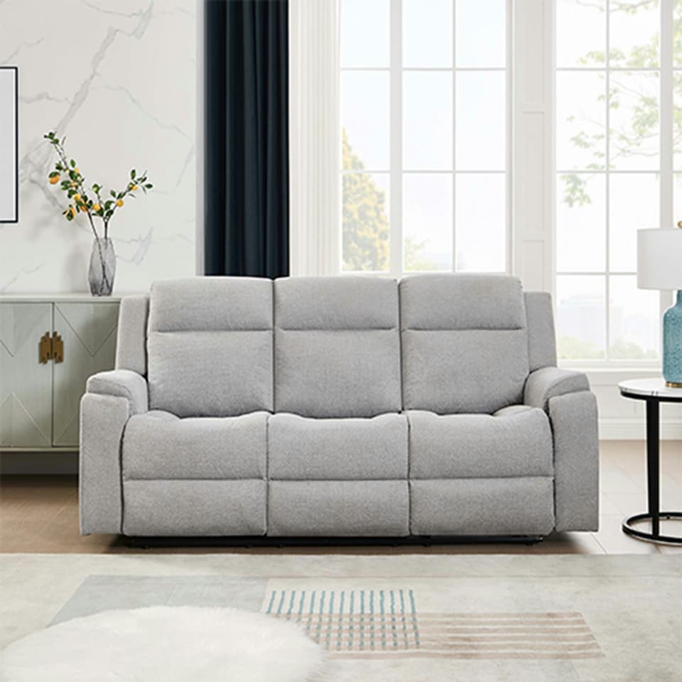 image 1 of Orka 3 Seater Manual Recliner Chenille Fabric Sofa Grey