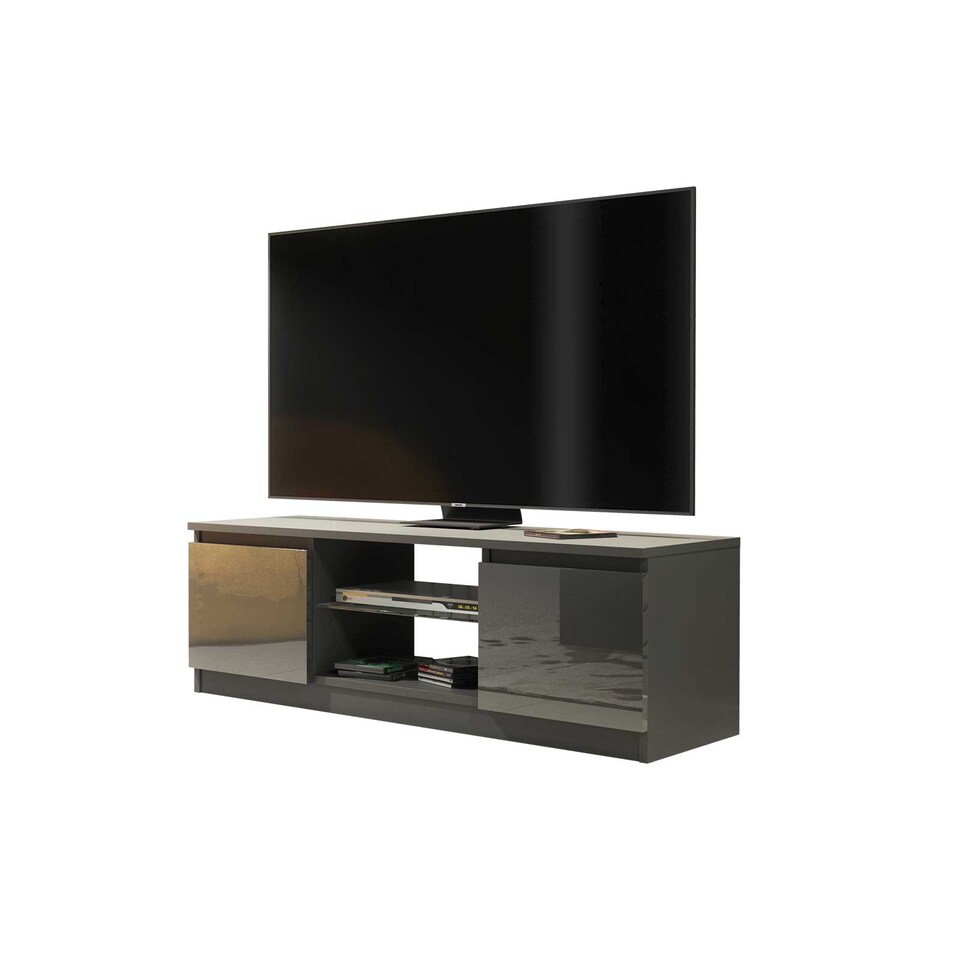 image 1 of TV Unit TV Stand Grey High Gloss Media Console Sideboard Storage Cabinet 120cm