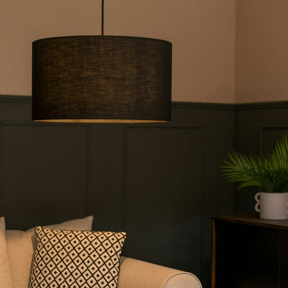 image 1 of ValueLights Reni Black Fabric Large Drum Shade