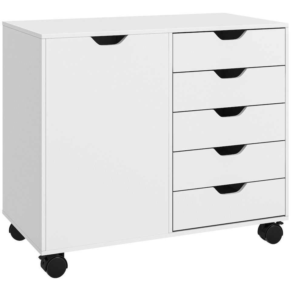 image 1 of HOMCOM Modern Mobile 5-Drawer Cabinet w/ Door, Office Storage Cabinet White