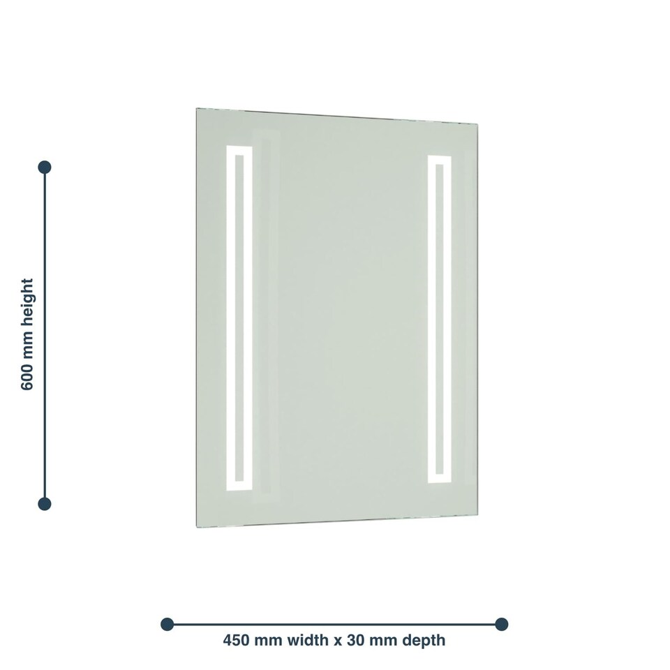 image 1 of Battery Operated LED Illuminated Bathroom 600mm Strip Rectangular Mirror | Clear | 1