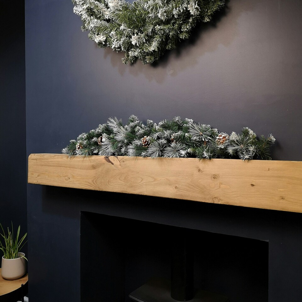 image 1 of 90cm (3ft) Frosted Glacier Christmas Swag with Pine Cones