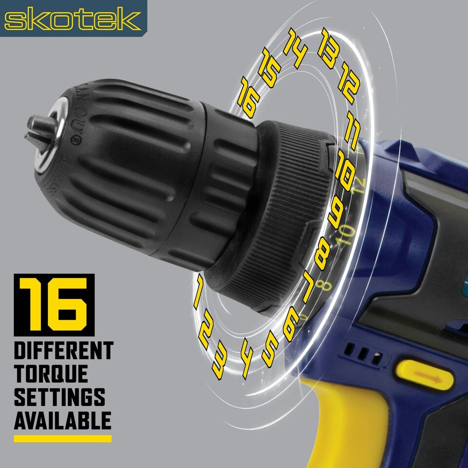 image 1 of Skotek 18V Cordless Drill & 54pc Screwdriver Set (Battery, Charger & Carry Case Included)