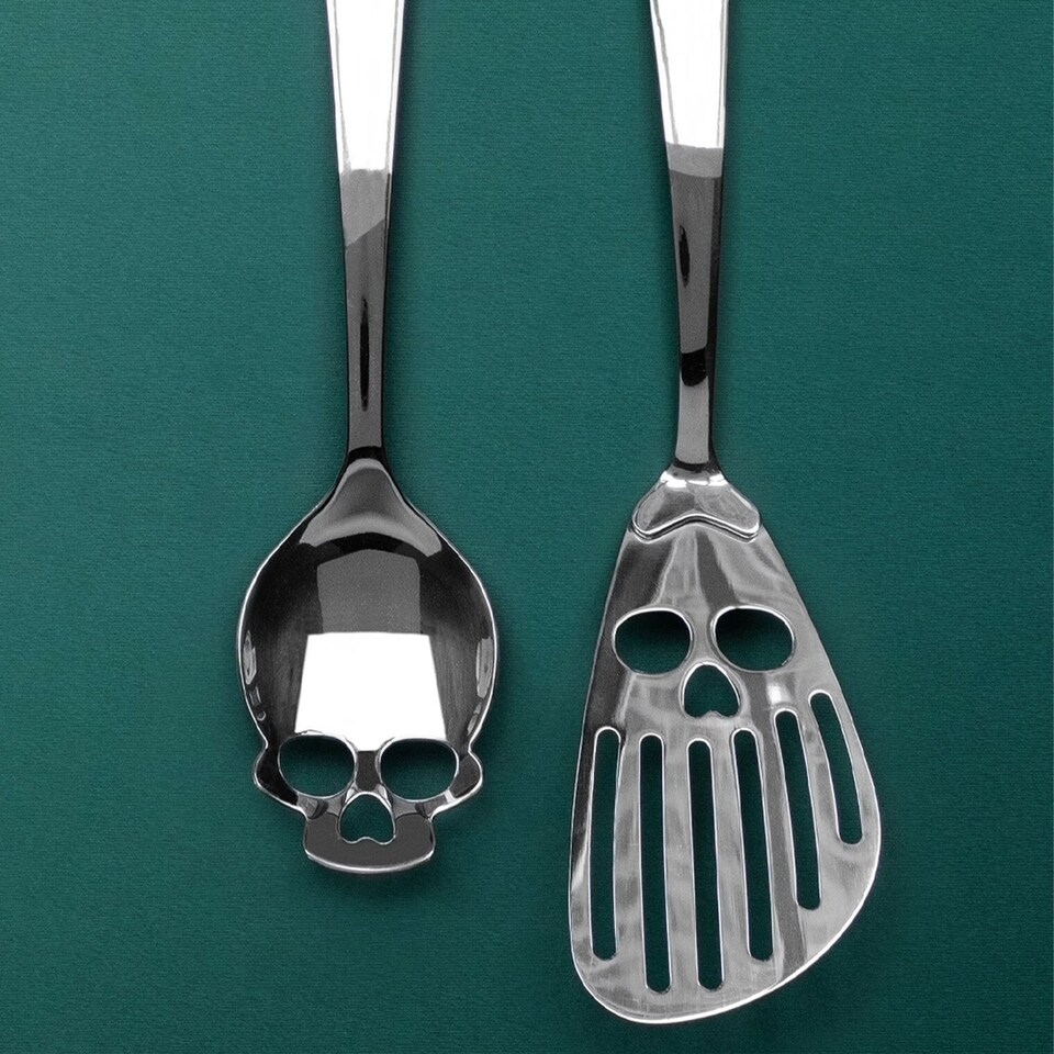 image 1 of Suck UK Stainless Steel Skull Kitchen Utensil Set