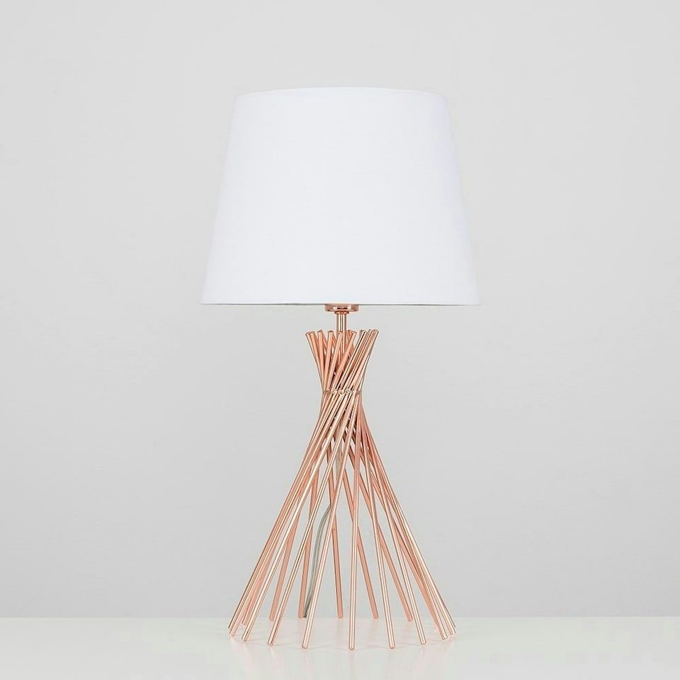 image 1 of ValueLights Copper Metal Wire Twist Design Table Lamp With White Shade