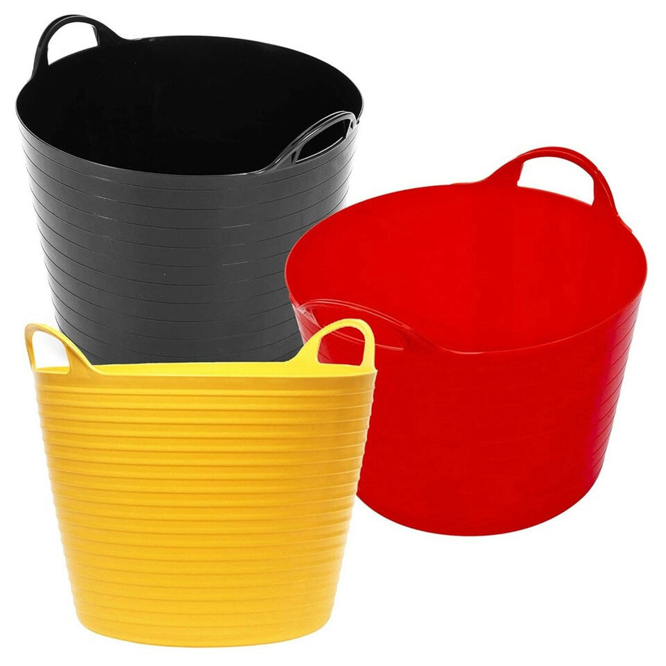 image 1 of Set Of 6 Assorted Coloured 40L Flexible Strong Plastic Tubs Ideal For Storage, Home & DIY Use