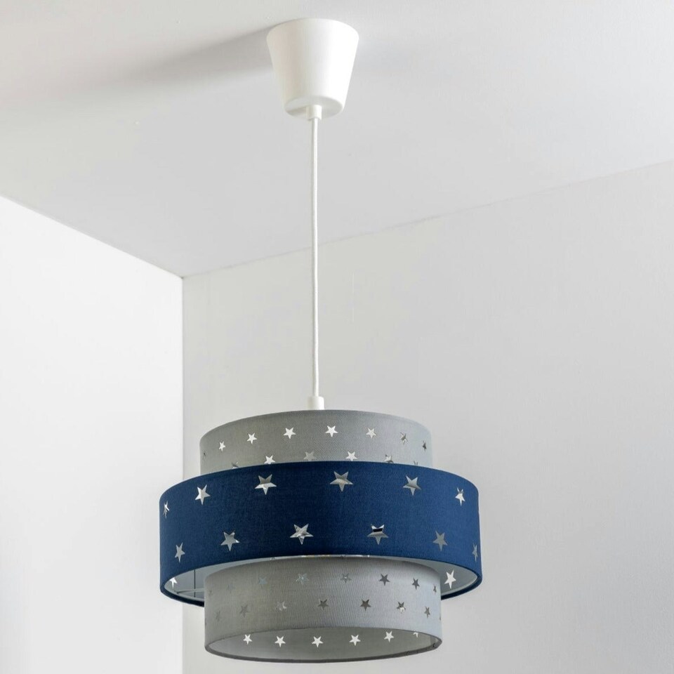 image 1 of CGC STARLIGHT Grey & Navy Blue Star Two Tier Easy Fit Lamp Shade Blue