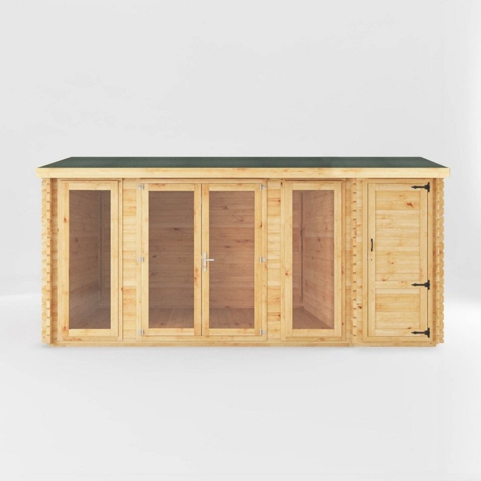 image 1 of 5.1 x 3 m Home Office Studio with Side Shed - 28 mm - Timber - L314.2 x W516.4 x H260 cm - Brown Brown