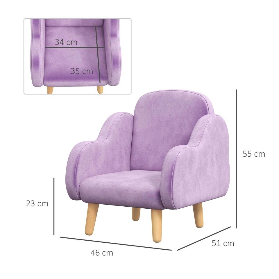 image 1 of ZONEKIZ Kids Armchair Toddler Sofa Chair Cloud-Shaped for 1.5-3 Years Purple