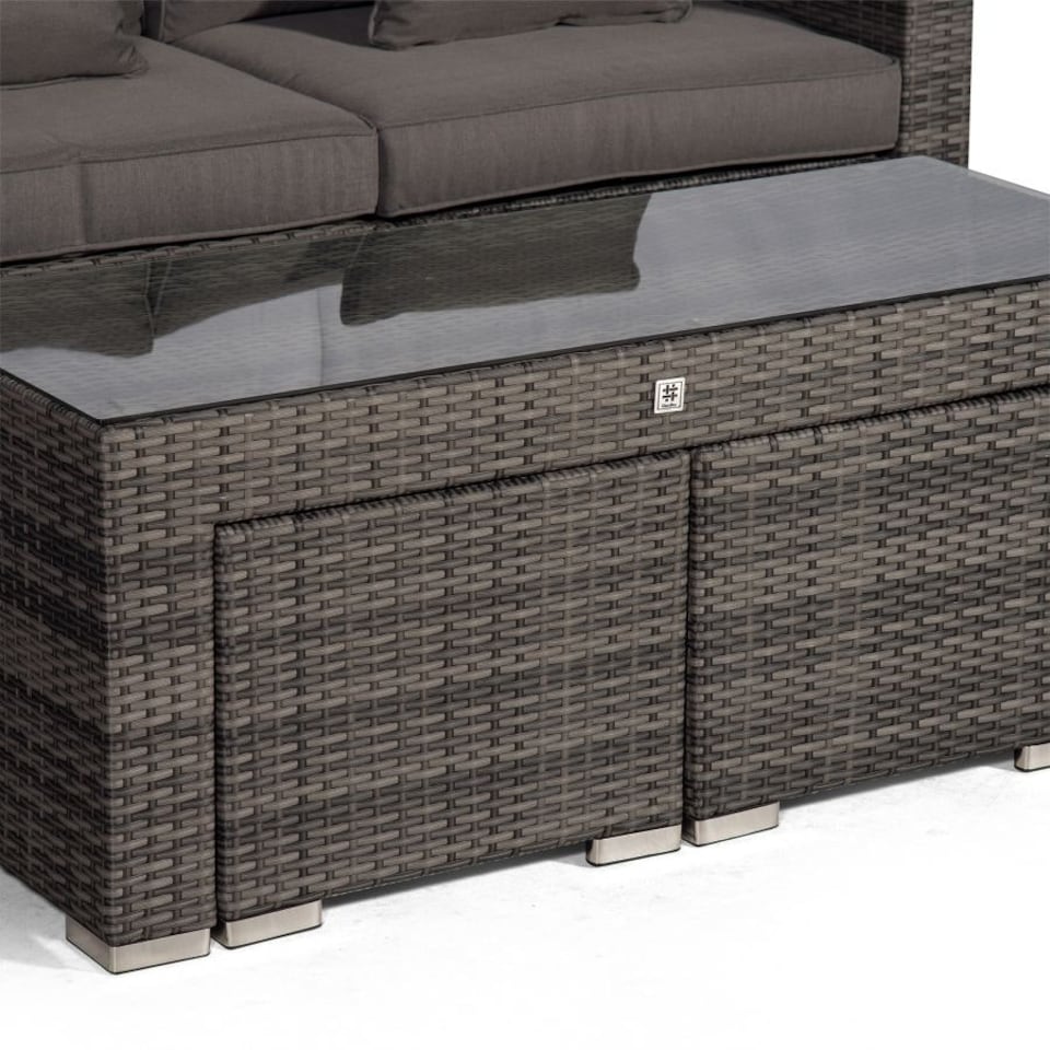 image 1 of Santorini U Shape Modular 10 Seat Rattan Sofa Set With Armrest Drinks Cooler, 2 Coffee Tables & 4 Stools Grey | Grey